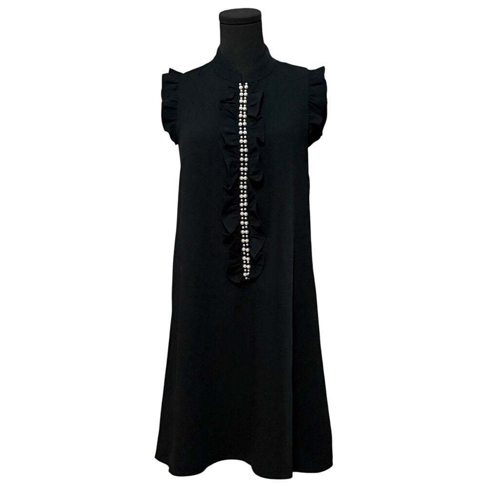 Lilly Pulitzer Adalee Shift Dress Faux Pearl Accents Ruffles Frilly Black Size 2